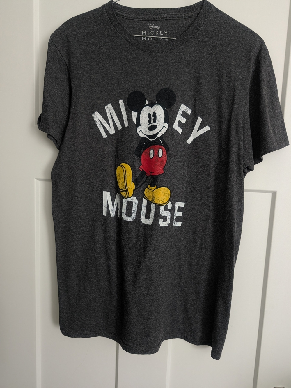 Disney Charcoal Mickey Mouse Graphic Tee with Red & Yellow Accents